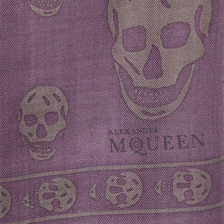 Pre Owned Alexander McQueen Purple Skull Printed Wool & Silk Scarf