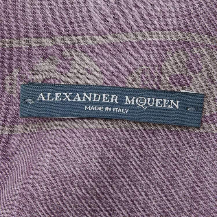 Pre Owned Alexander McQueen Purple Skull Printed Wool & Silk Scarf