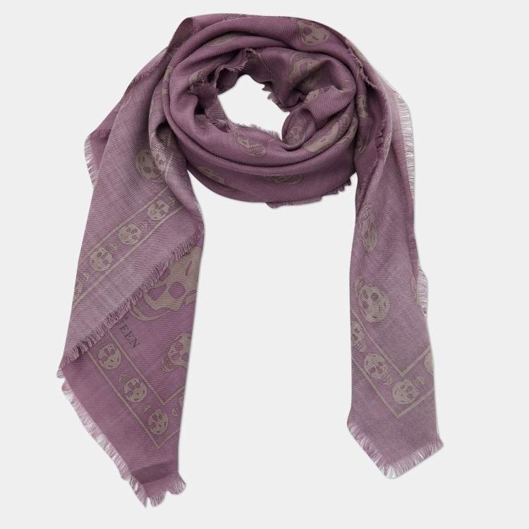 Alexander McQueen embroidered-logo cashmere scarf - Purple