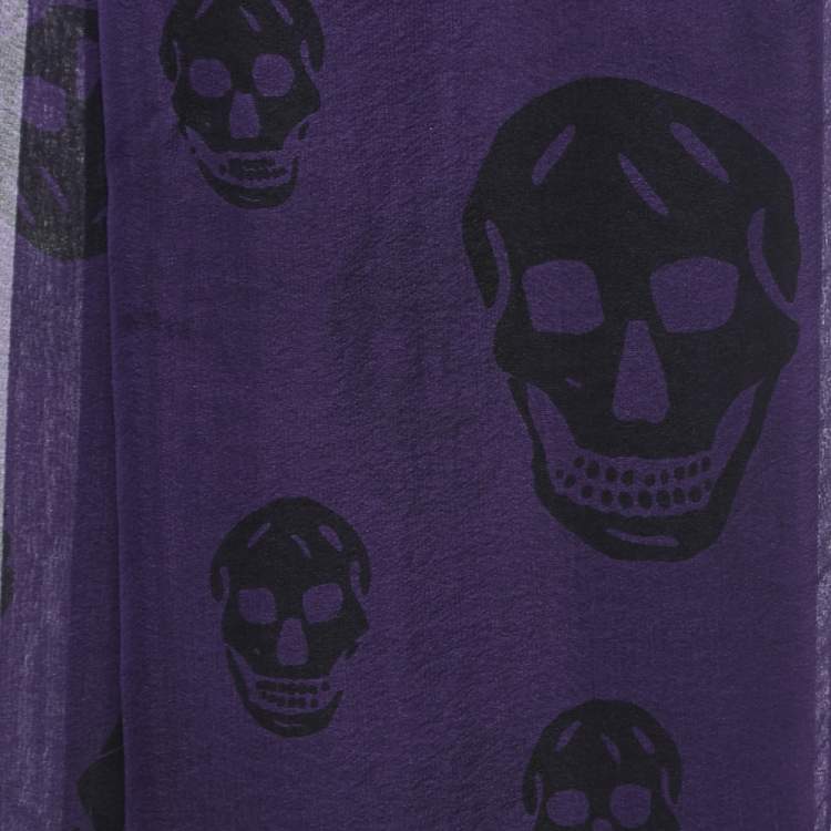 Pre Owned Alexander McQueen Purple Skull Print Silk Chiffon Scarf