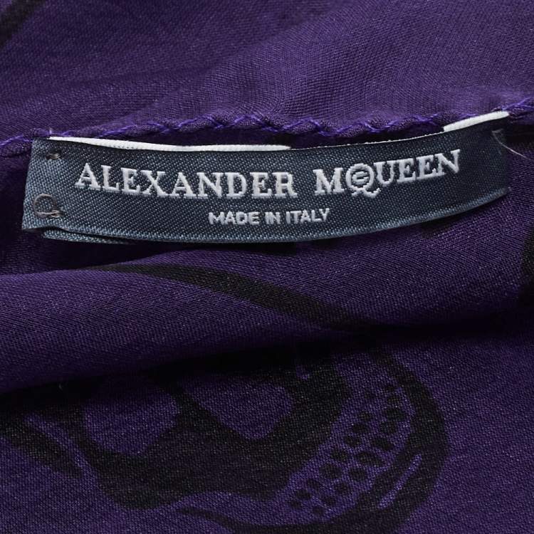 Pre Owned Alexander McQueen Purple Skull Print Silk Chiffon Scarf
