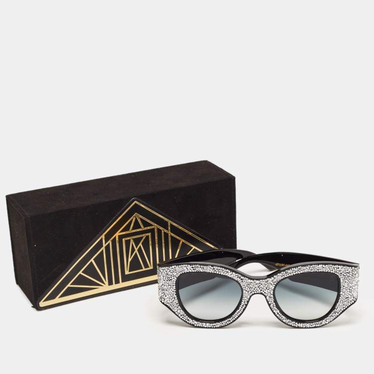 Pre Owned  Anna Karin Karlsson Gradient Black Lucky Goes to Vegas Crystals Cat Eye Sunglasses