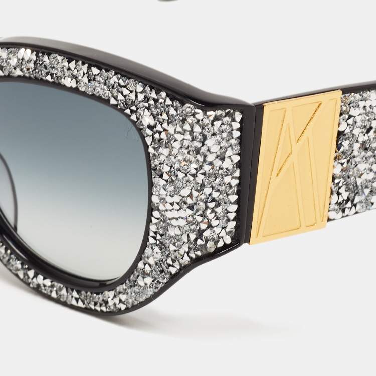Pre Owned  Anna Karin Karlsson Gradient Black Lucky Goes to Vegas Crystals Cat Eye Sunglasses