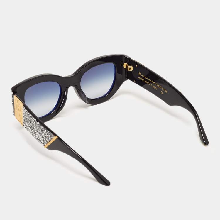 Pre Owned  Anna Karin Karlsson Gradient Black Lucky Goes to Vegas Crystals Cat Eye Sunglasses