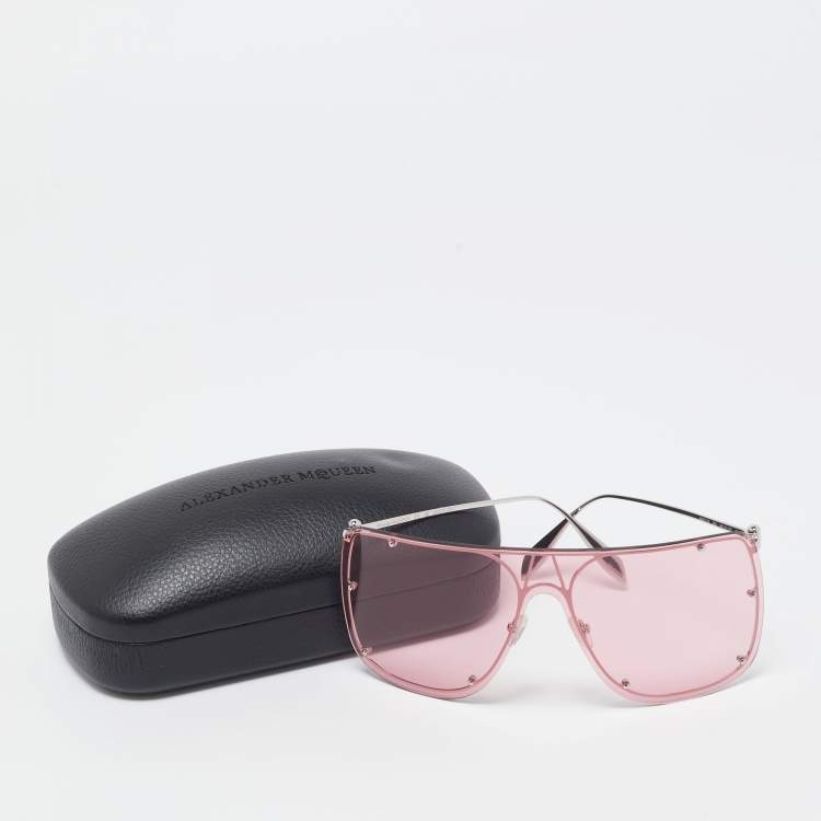 Pre Owned Alexander McQueen Pink/Silver AM0313S Skull Oversized Sunglasses