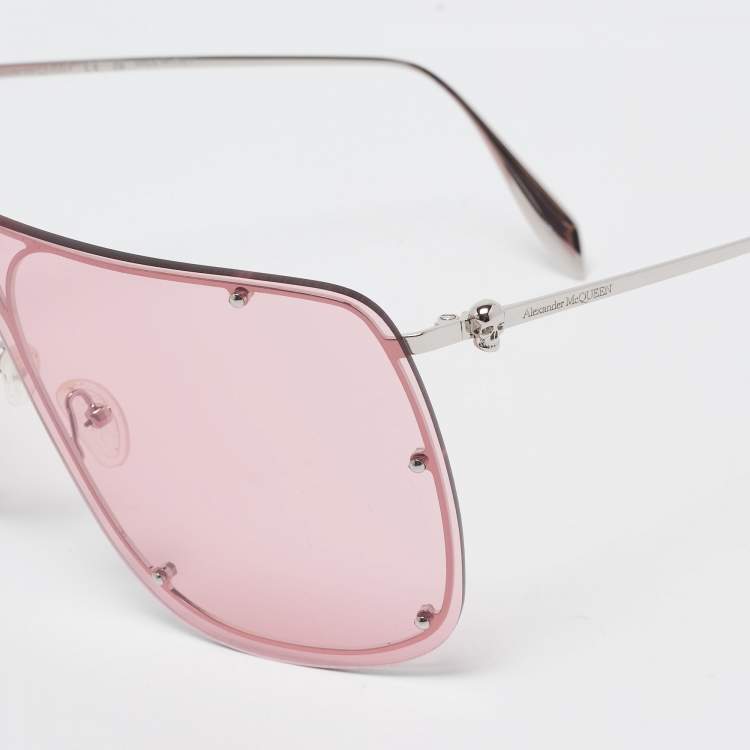 Pre Owned Alexander McQueen Pink/Silver AM0313S Skull Oversized Sunglasses