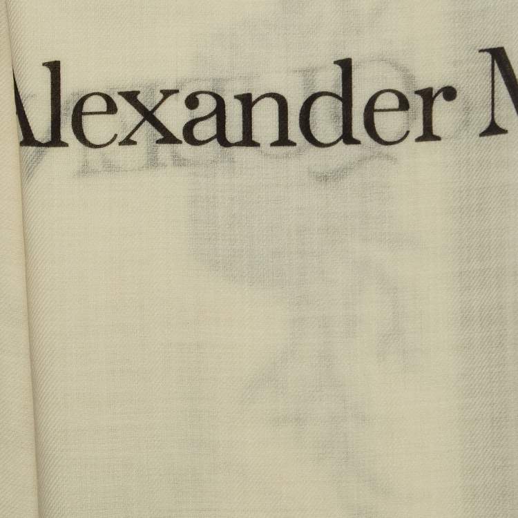 Pre Owned Alexander McQueen Ivory Underwater Graphic Print Wool Shawl 
