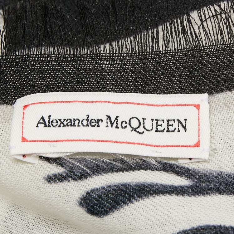 Pre Owned Alexander McQueen Ivory Underwater Graphic Print Wool Shawl 