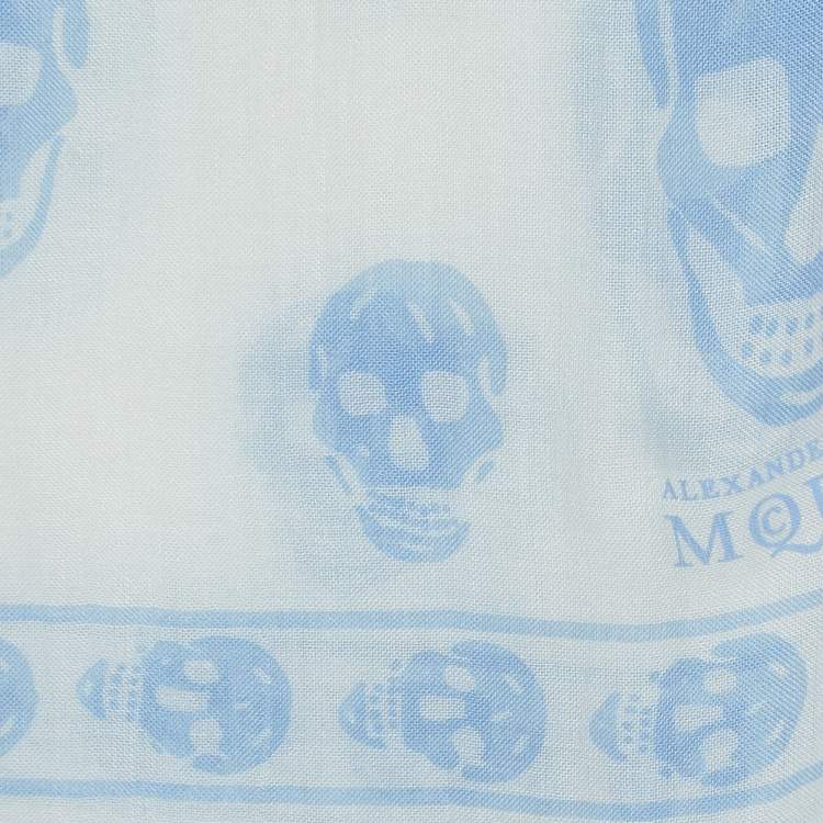 Pre Owned Alexander McQueen White Skull Print Modal and Cashmere Fringed Scarf