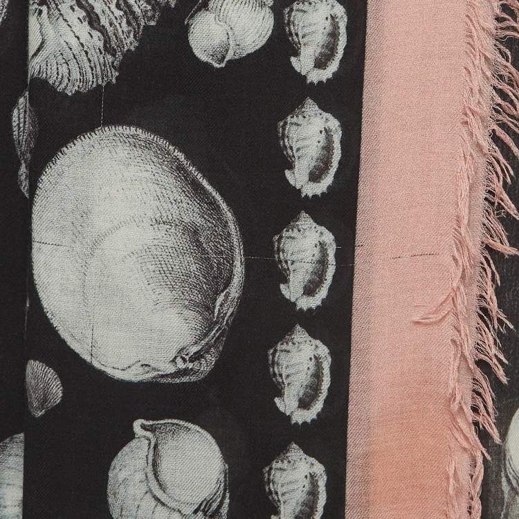 Pre Owned Alexander McQueen Black/Pink Sea Shells Print Modal and Silk Scarf