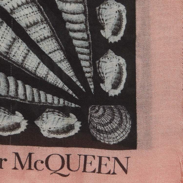 Pre Owned Alexander McQueen Black/Pink Sea Shells Print Modal and Silk Scarf