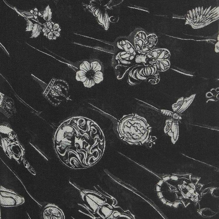 Pre Owned Alexander McQueen Black Butterfly Skull Print Modal and Wool Scarf