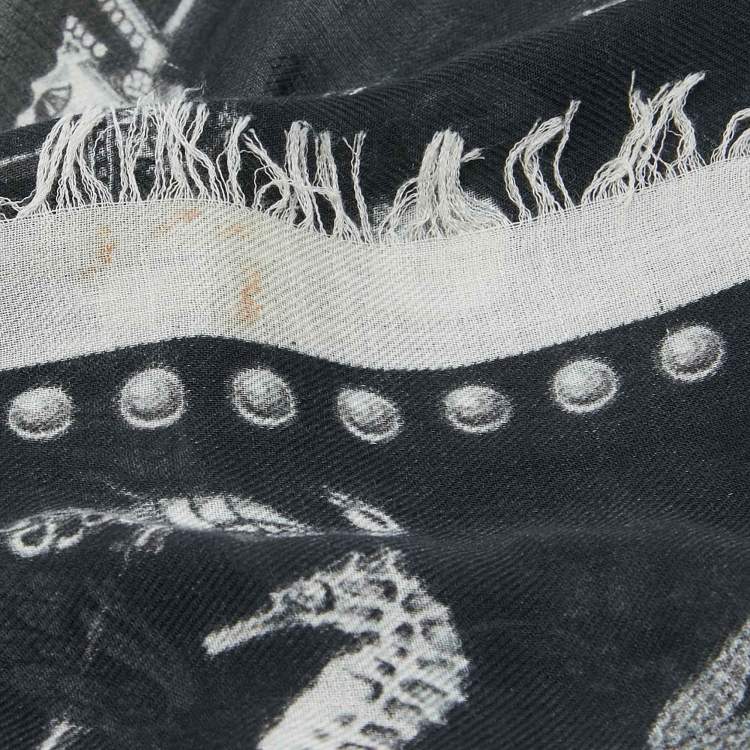 Pre Owned Alexander McQueen Black Butterfly Skull Print Modal and Wool Scarf