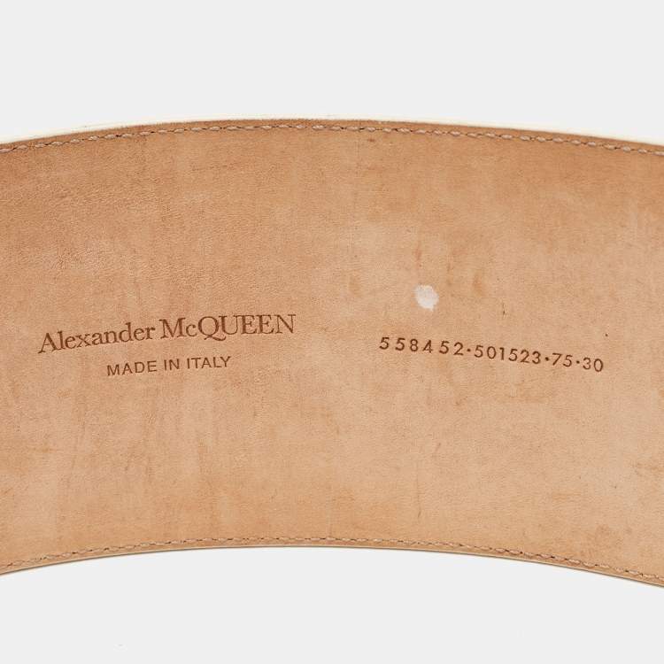 Pre Owned Alexander McQueen White Leather Wide Buckle Belt 75CM