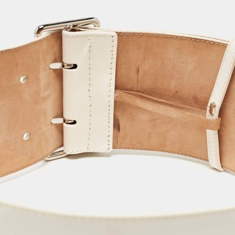 Pre Owned Alexander McQueen White Leather Wide Buckle Belt 75CM