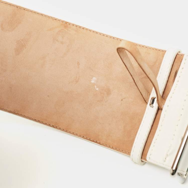 Pre Owned Alexander McQueen White Leather Wide Buckle Belt 75CM
