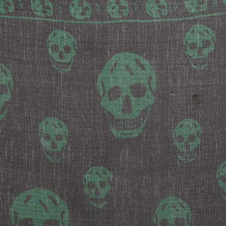 Pre Owned Alexander McQueen Black Skull Print Silk Scarf