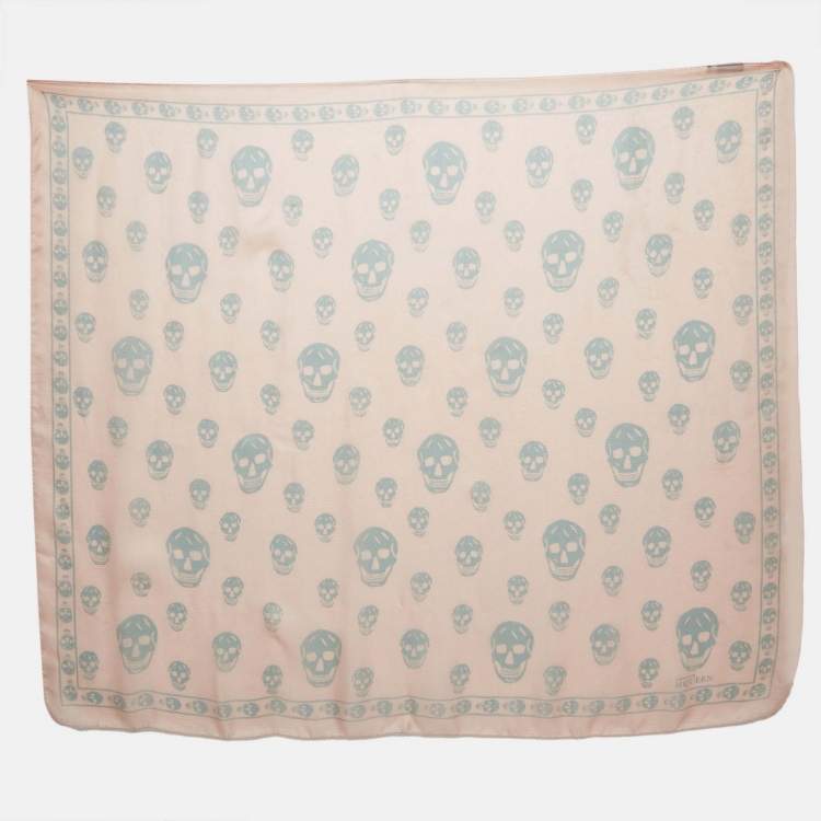 Pre Owned Alexander McQueen Light Pink Skull Print Silk Scarf