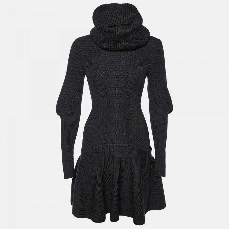 Pre Owned Alexander McQueen Black Rib Knit Detachable Collar Short Dress S