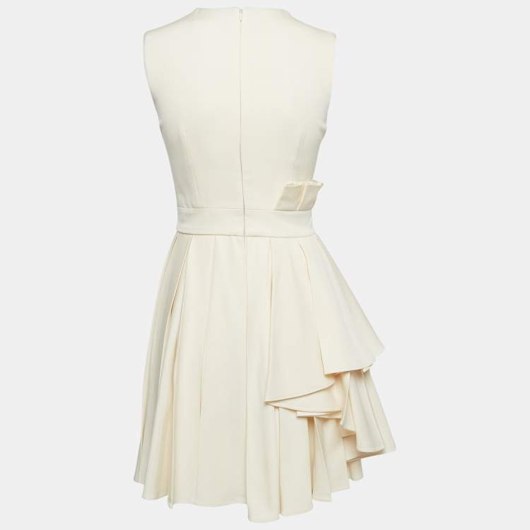 Pre Owned Alexander McQueen Beige Wool Pleated Mini Dress S