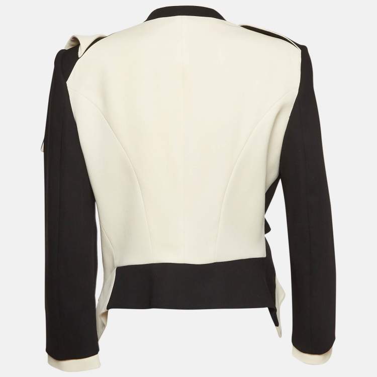 Pre Owned Alexander McQueen Black/White Wool Blend Asymmetric Blazer M