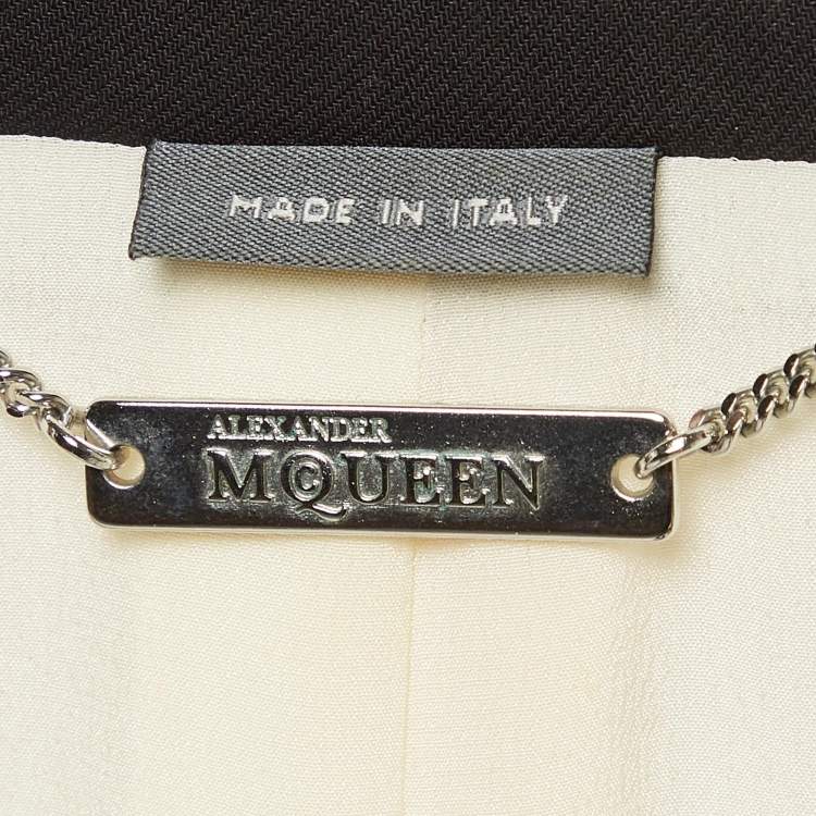 Pre Owned Alexander McQueen Black/White Wool Blend Asymmetric Blazer M