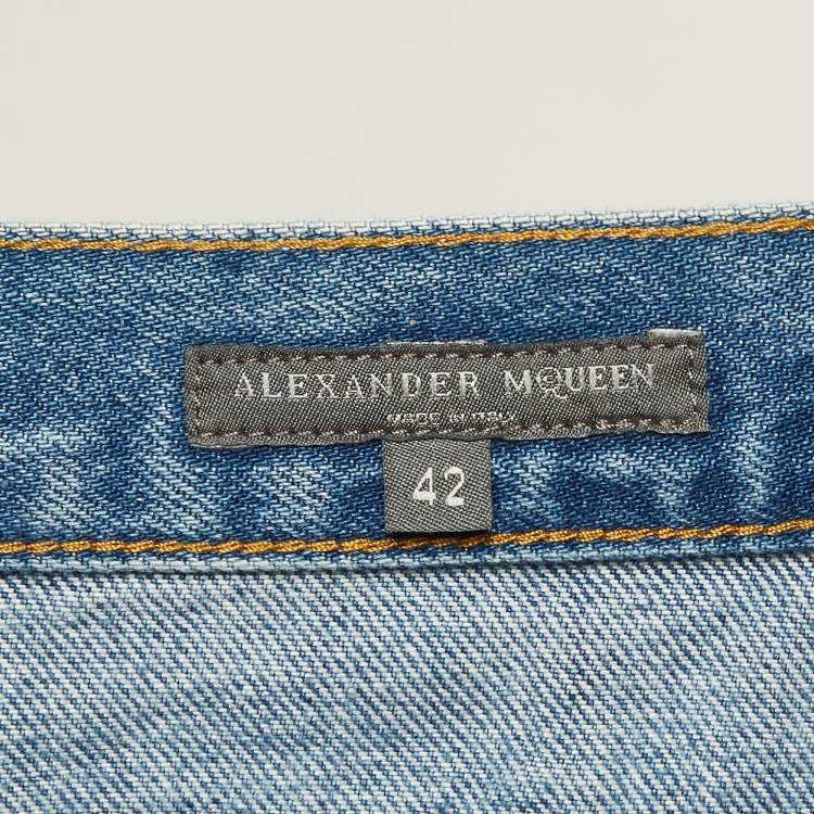Pre Owned Alexander McQueen Blue Embroidered Denim Boyfriend Jeans M Waist 30"