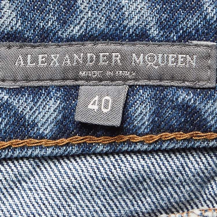 Pre Owned Alexander McQueen Blue Embroidered Denim Mini Skirt S