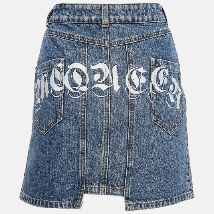 Pre Owned Alexander McQueen Blue Embroidered Denim Mini Skirt S