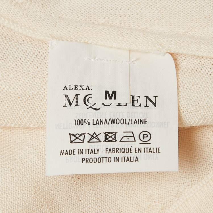 Pre Owned Alexander McQueen Cream Wool Knit Full Sleeves Top M