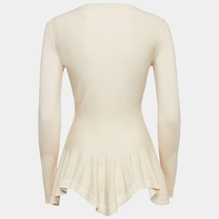 Pre Owned Alexander McQueen Cream Wool Knit Full Sleeves Top M