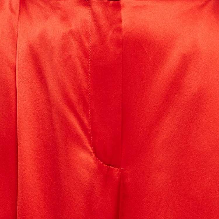 Pre Owned Alexander McQueen Red Satin Silk Wide-Leg Pants L