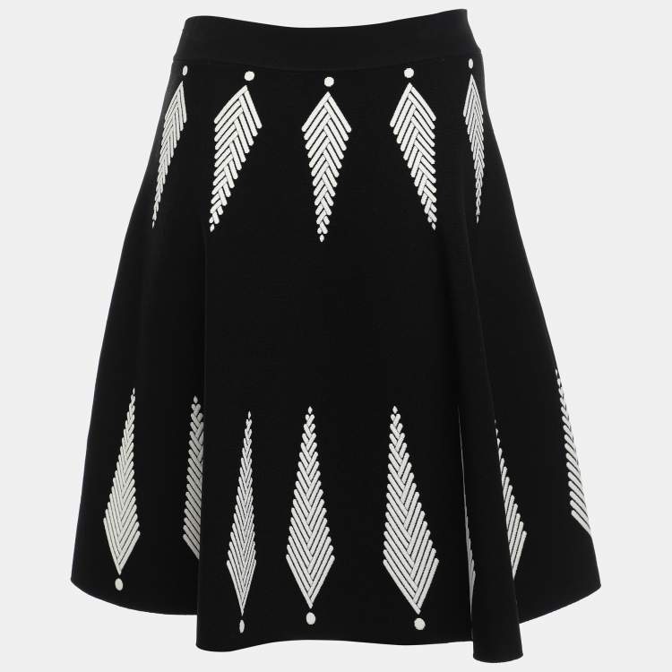 Pre Owned Alexander McQueen Black/White Knit Flared Mini Skirt M