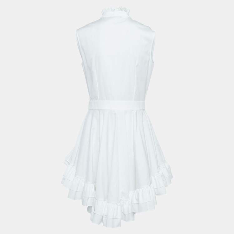 Pre Owned Alexander McQueen White Poplin Ruffled High-Low Mini Dress M