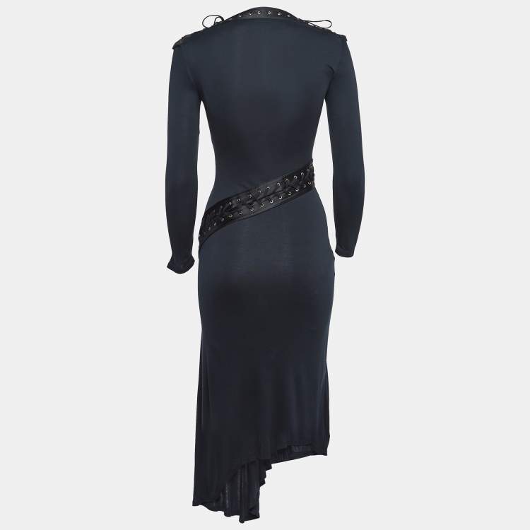 Alexander McQueen Black Jersey Lace-Up Detail Midi Dress S