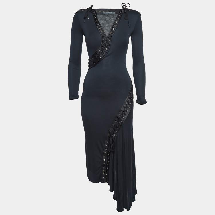 ワンピース ALEXANDER MCQUEEN Women Dresses 819067 QJADA 1000 BLACK Alexander McQueen Black Jersey Lace-Up Detail Midi Dress S