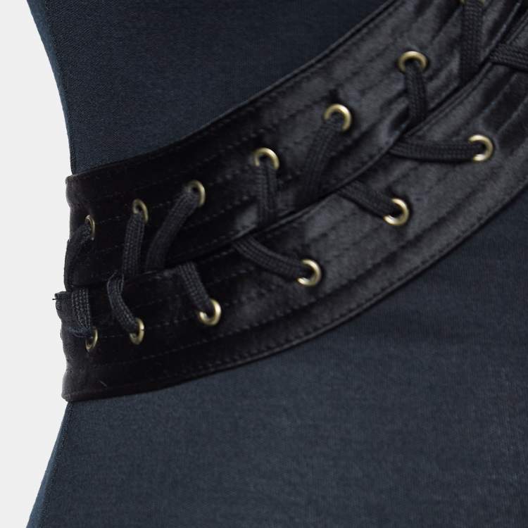 Pre Owned Alexander McQueen Black Jersey Lace-Up Detail Midi Dress S
