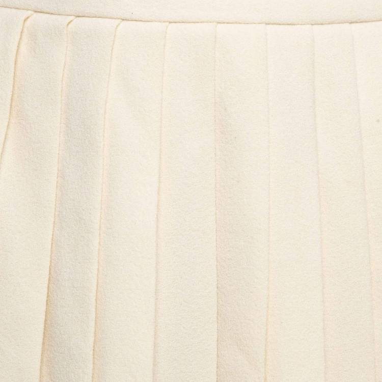 Pre Owned Alexander McQueen Cream Wool Pleated Mini Skirt S