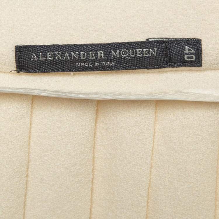 Pre Owned Alexander McQueen Cream Wool Pleated Mini Skirt S