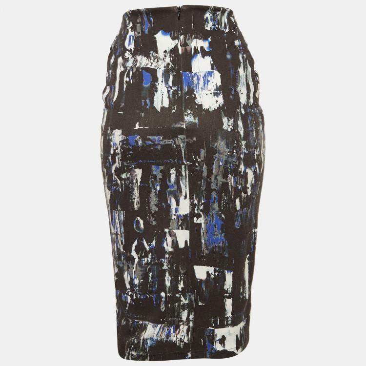 Pre Owned McQ by Alexander McQueen Black Jersey Printed Pencil Midi Skirt M