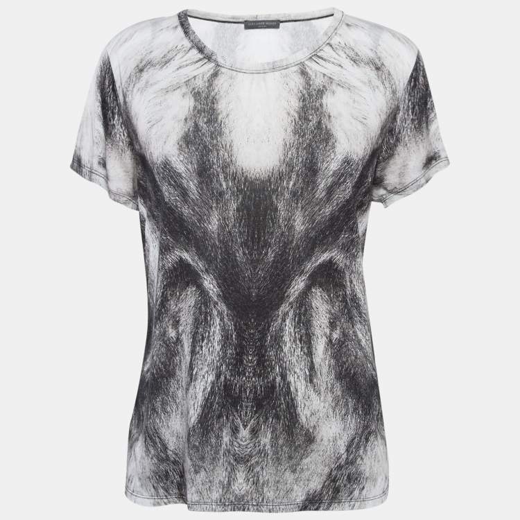 Pre Owned Alexander McQueen White/Black Printed Jersey Crewneck T-Shirt M