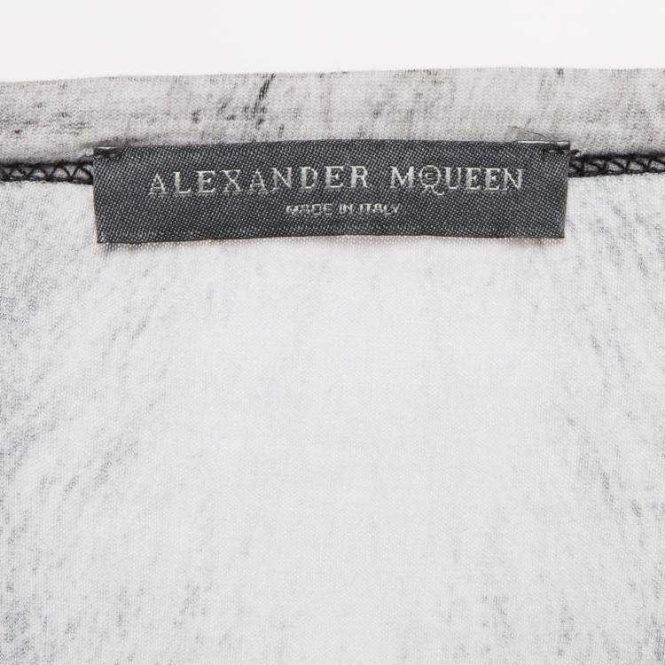 Pre Owned Alexander McQueen White/Black Printed Jersey Crewneck T-Shirt M