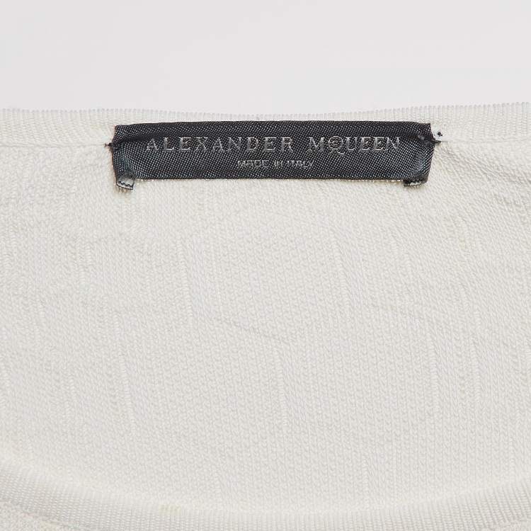 Pre Owned Alexander McQueen White Honeycomb Jacquard Knit Bodycon Dress L