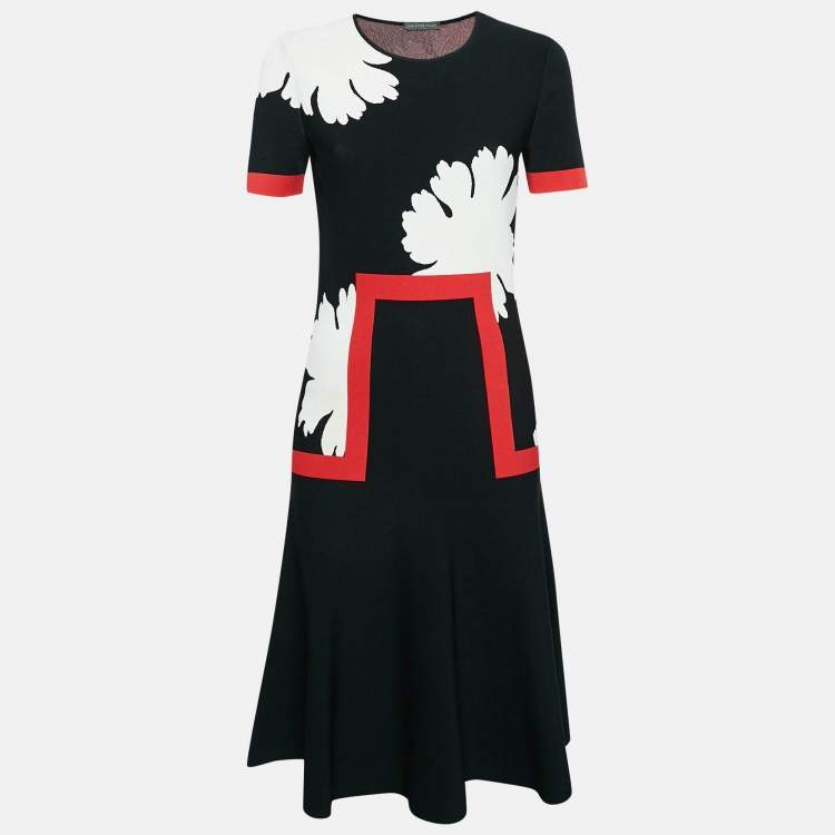 Pre Owned Alexander McQueen Black Patterned Knit Midi Dress M
