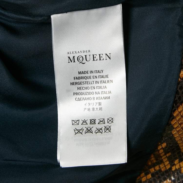 Pre Owned Alexander McQueen Brown Snakeskin Pattern Patent Leather Pencil Skirt M
