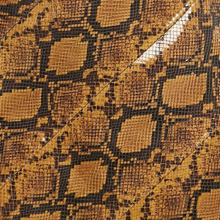 Pre Owned Alexander McQueen Brown Snakeskin Pattern Patent Leather Pencil Skirt M