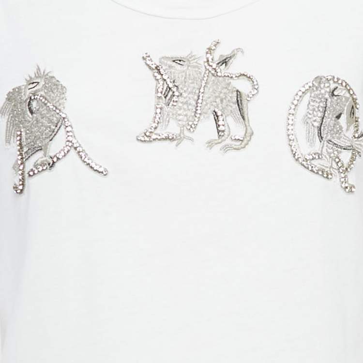 مملوكة مسبقًا Alexander McQueen White Embellished Cotton T-Shirt M