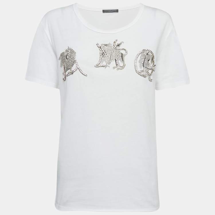 مملوكة مسبقًا Alexander McQueen White Embellished Cotton T-Shirt M