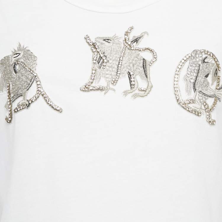 مملوكة مسبقًا Alexander McQueen White Embellished Cotton T-Shirt M