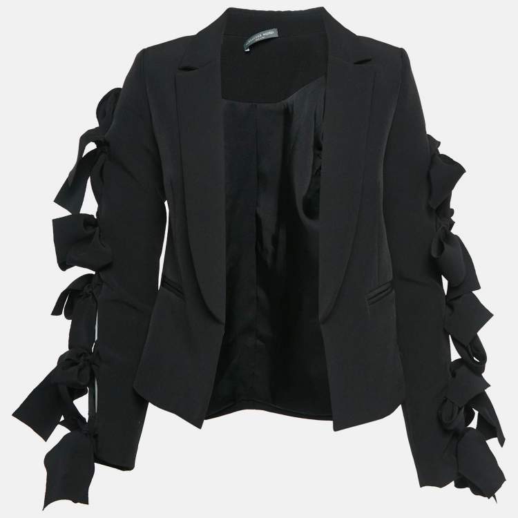 Pre Owned Alexander McQueen Black Crepe Cut-Out Tie-Up Detail Blazer S